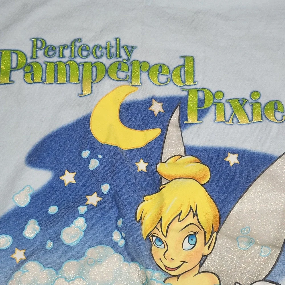 VTG 90's Disney Tinker Bell Nightshirt Womens OS Blue Glitter Pampered Pixie - Picture 9 of 16
